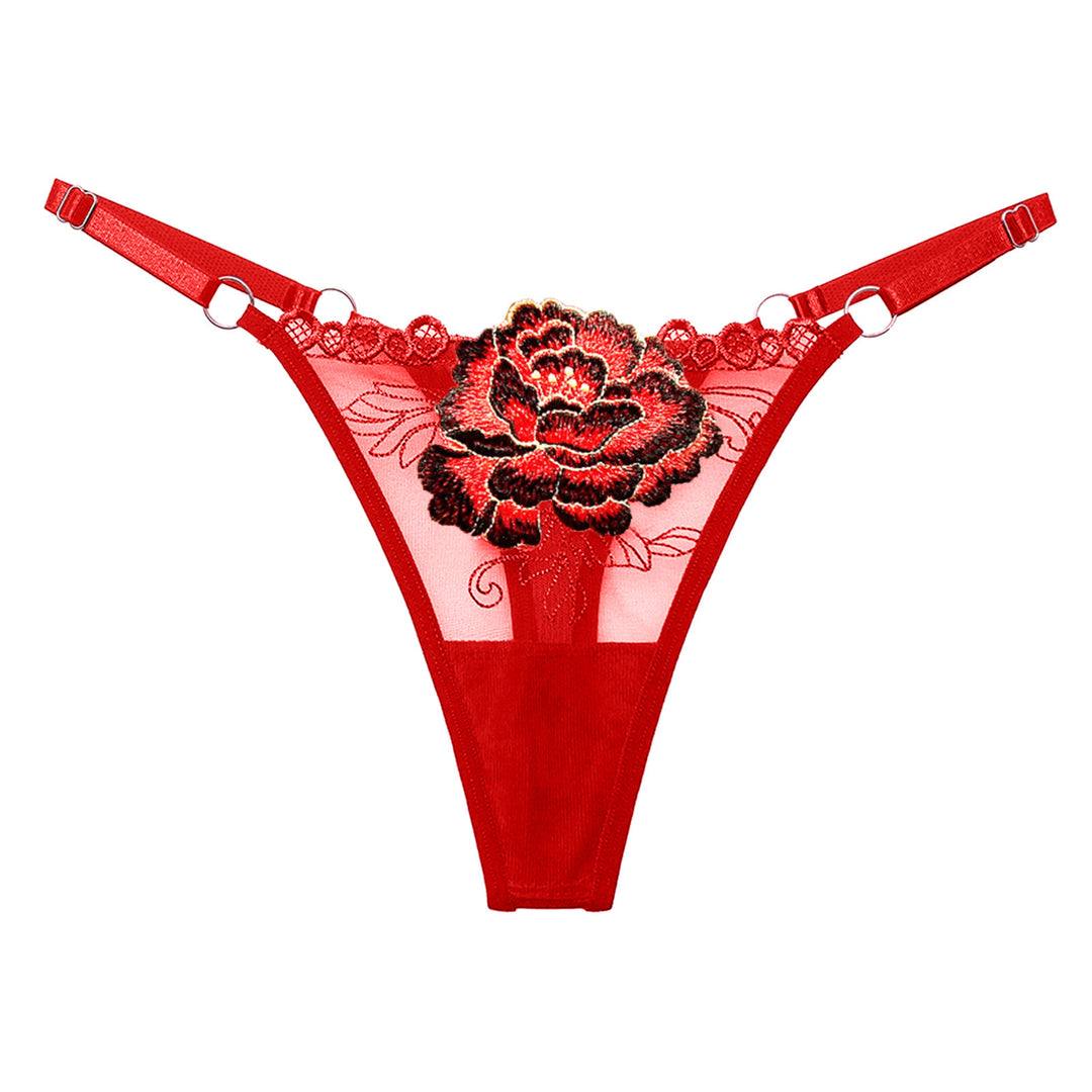 Embroidered Floral Lace Thong – Sexy Low-Waist Cutout Panties for Women