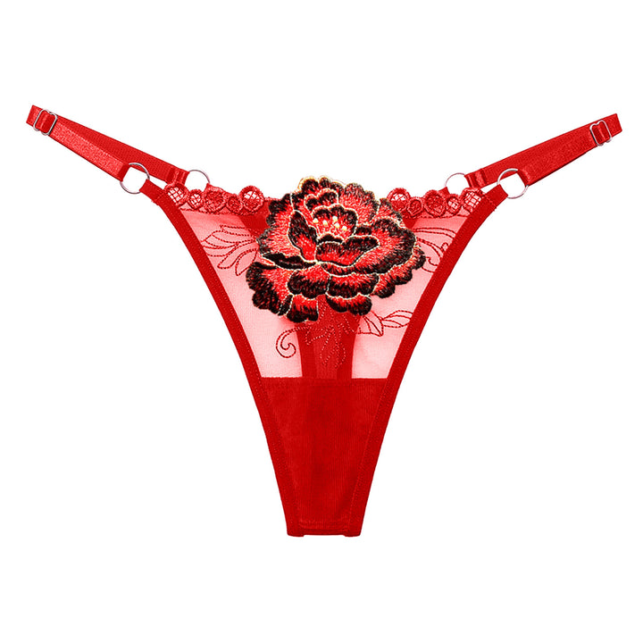Embroidered Floral Lace Thong – Sexy Low-Waist Cutout Panties for Women