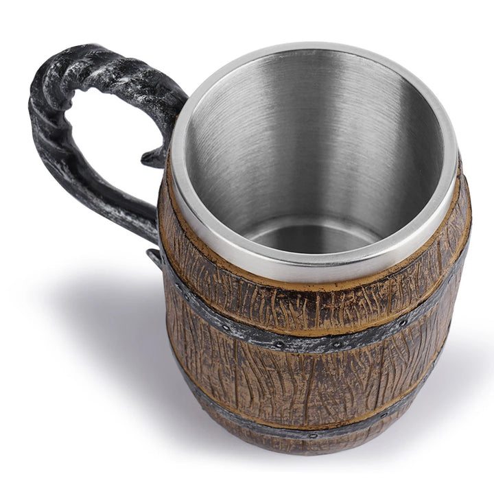 BarrelMuse™ Retro Wood-Style Insulated Mug – Stainless Steel Interior (Single Cup)