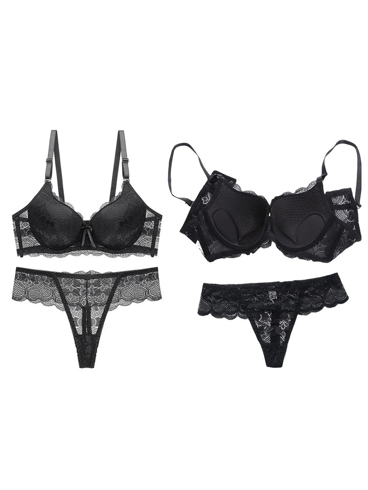 EmpowerEase Seductive Lace Lingerie Set – Sheer Mesh Bra & Panty with Garter Belt