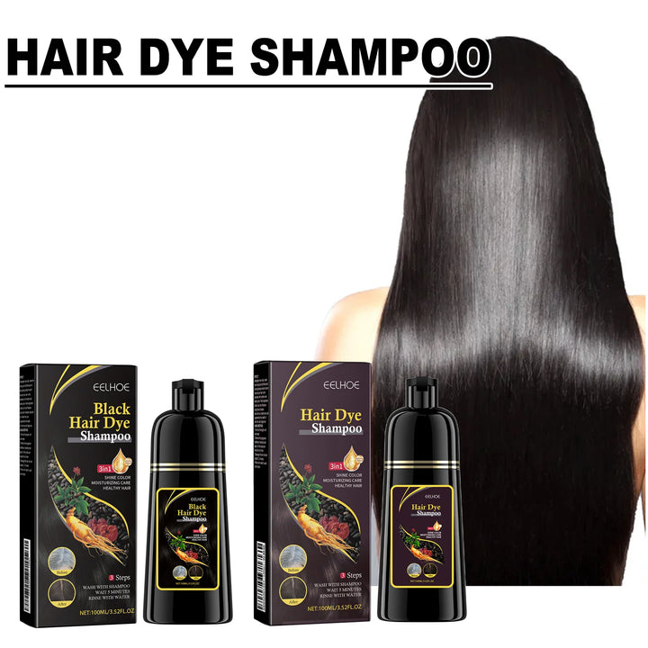 EELHOE 3-in-1 Natural Plant Hair Dye Shampoo – 100ml Instant Gray Coverage for Men & Women | Dark Brown & Black Hair Color