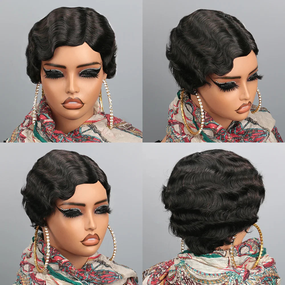 Velvet Wave Pixie – Short Finger Wave Remy Human Hair Wig