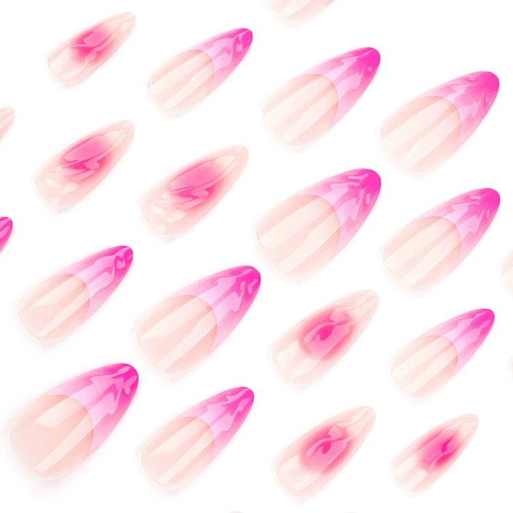 Pink Almond Butterfly Ballet False Nails – 24pcs French Design Press-On Set