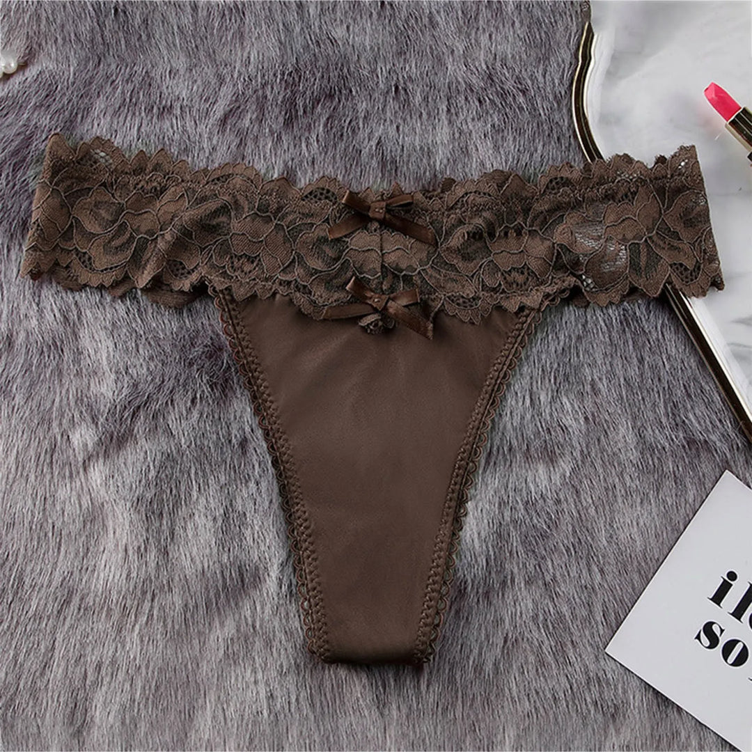 Ice Silk Lace Thong Panties for Women – Low Rise, Breathable & Sexy Embroidered Lingerie