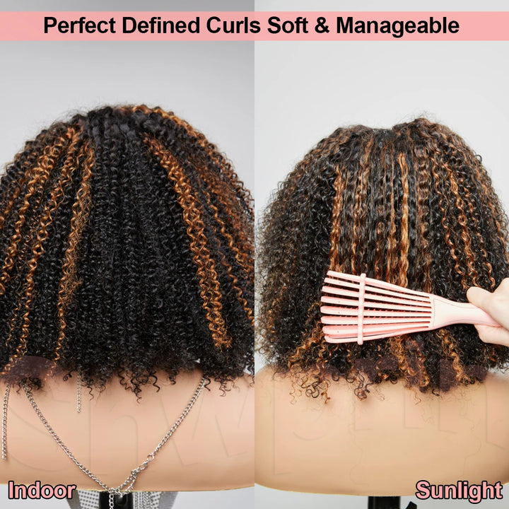 Ombre Kinky Curly Bob – Glueless 9x6 Lace Closure Wig in Warm Brown
