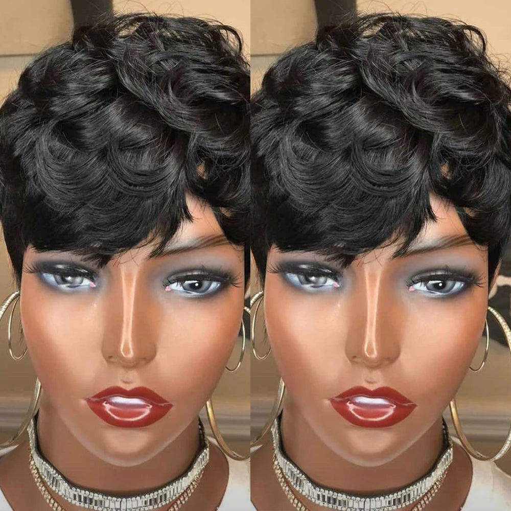 Chic Pixie Cut Wig – 100% Human Hair with Soft Bangs