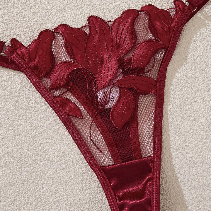 2-Piece Embroidered Lace Lingerie Set – Satin & Mesh Elegance