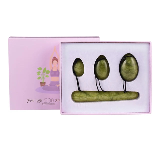 100% Natural Stone Jade Egg Yoni Egg Set Tightening Vaginal Kegel Muscle Exerciser Pelvic Crystal Massage Ball Wand Set