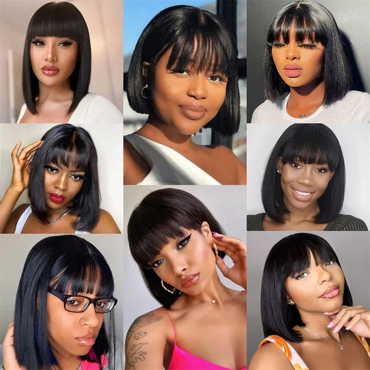 Empower Bangs Bob – Bone Straight Remy Human Hair Wig with Middle Part