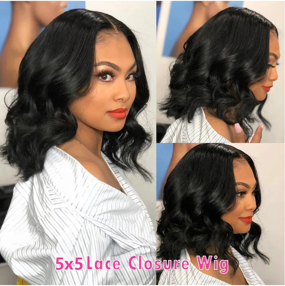 Luxe Body Wave Bob Wig with Transparent Lace – Virgin Brazilian Remy, 180% Density