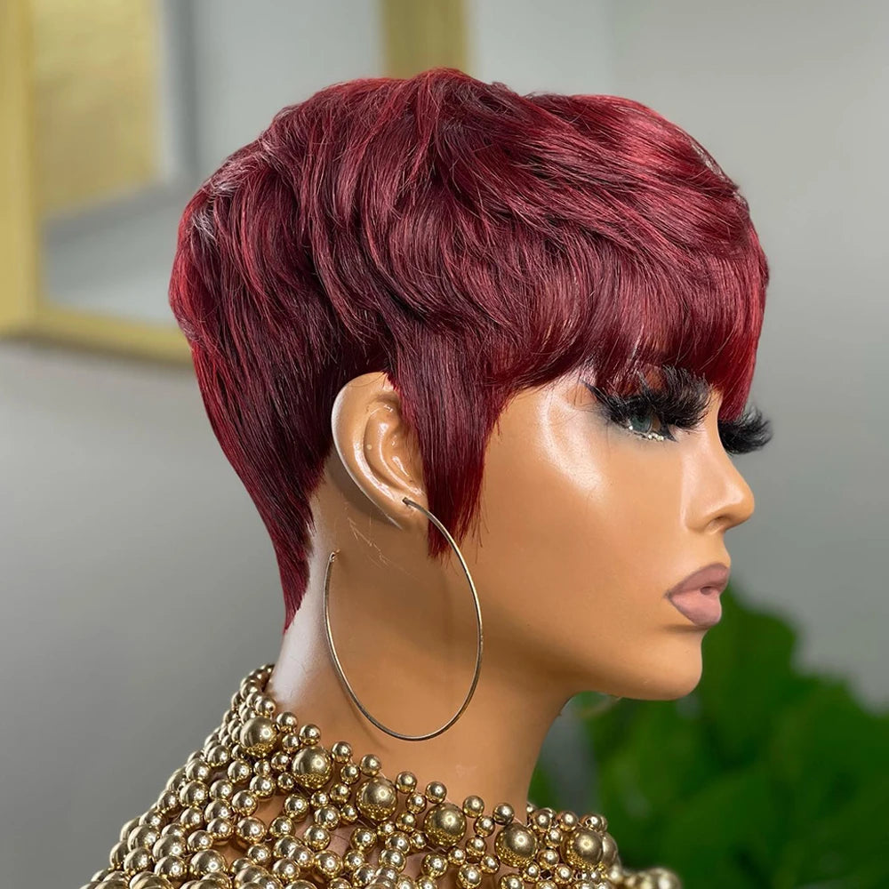 EmpowerEase Chocolate Brown Pixie Cut Wig – 100% Brazilian Remy Human Hair