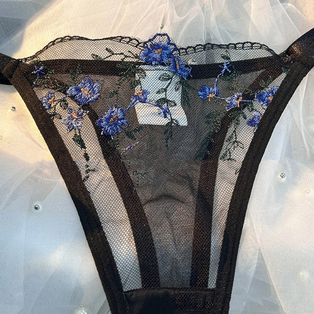 Women’s Elegant Floral Lace Lingerie Set – Sheer Embroidered Mesh Bra & Panty