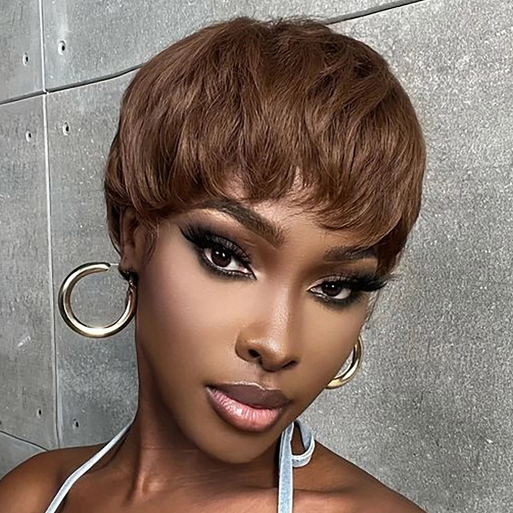 EmpowerEase Chocolate Brown Pixie Cut Wig – 100% Brazilian Remy Human Hair