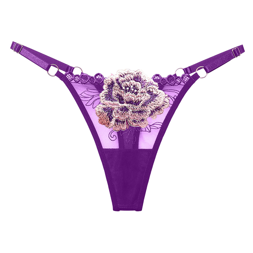 Embroidered Floral Lace Thong – Sexy Low-Waist Cutout Panties for Women