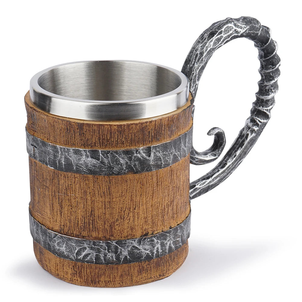 BarrelMuse™ Retro Wood-Style Insulated Mug – Stainless Steel Interior (Single Cup)
