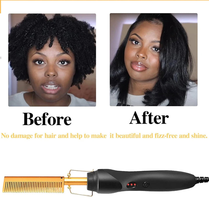 GOIPLE Pro Heat Press Comb – High-Temp Straightening Brush for Wigs & Edges