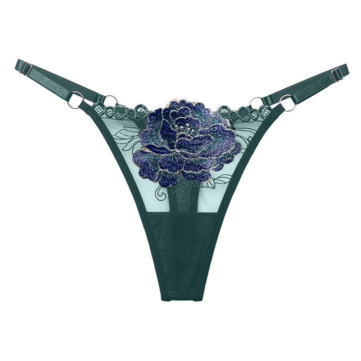 Embroidered Floral Lace Thong – Sexy Low-Waist Cutout Panties for Women