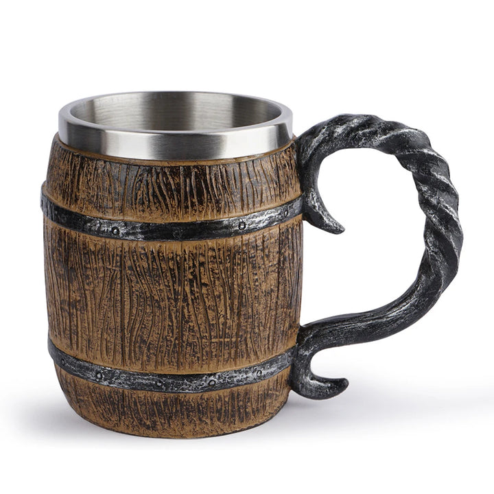 BarrelMuse™ Retro Wood-Style Insulated Mug – Stainless Steel Interior (Single Cup)
