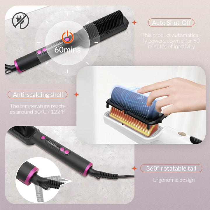 OUDIM Ionic Hair Straightener Brush – 6 Heat Settings | Anti-Scald, Fast Heating, Frizz Control & Smooth Styling