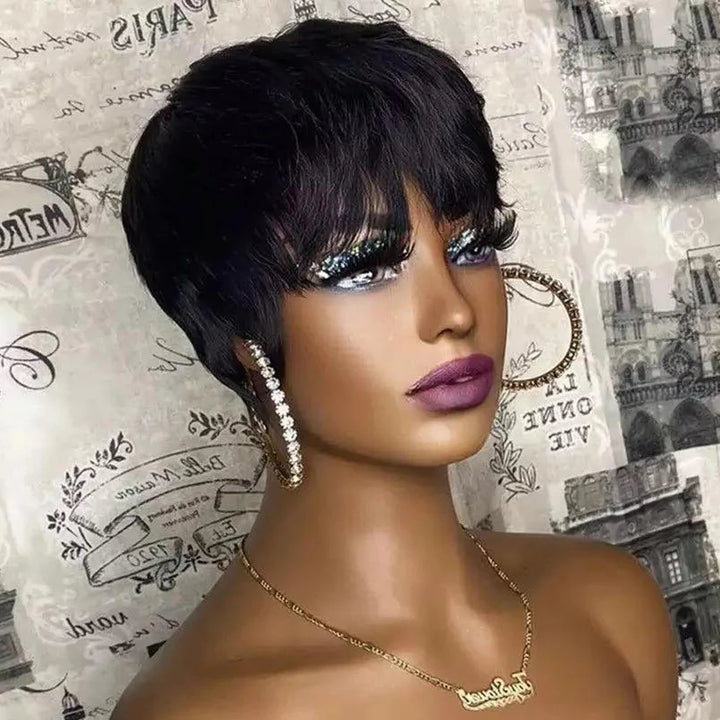 EmpowerEase Chocolate Brown Pixie Cut Wig – 100% Brazilian Remy Human Hair