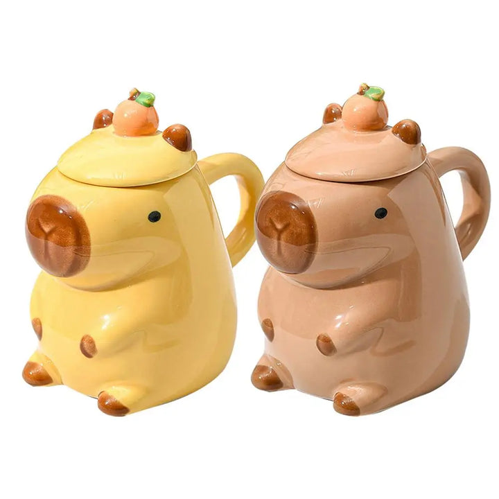 CozyCapy™ Ceramic Mug with Lid – Whimsical Capybara Christmas Cup (14oz)