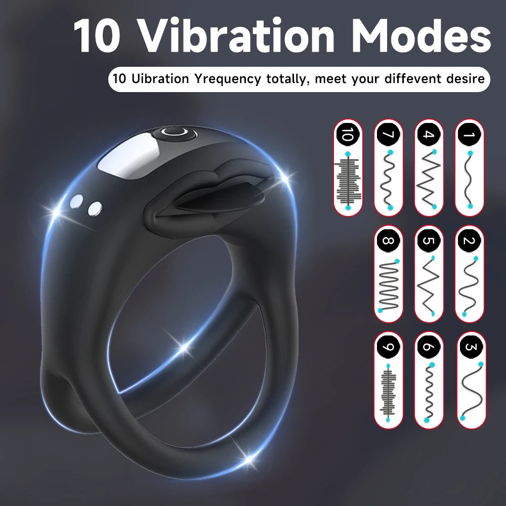 Fitvan Tongue-Design Vibrating Cock Ring – 10 Modes Rechargeable Penis Ring & Clitoral Stimulator for Couples