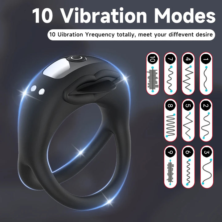 Fitvan Tongue-Design Vibrating Cock Ring – 10 Modes Rechargeable Penis Ring & Clitoral Stimulator for Couples