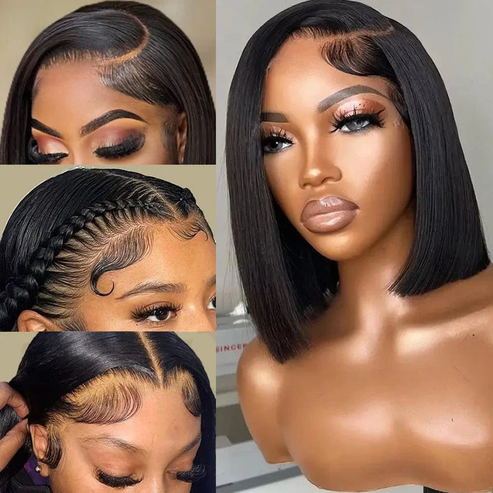Sleek Power Bob – Transparent Lace Front Wig in Bone Straight Remy Hair