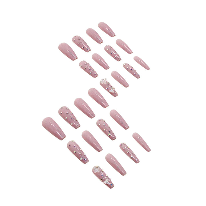 24pcs Long Ballerina Glossy Press-On Nails – Rhinestone & 3D Butterfly Design, Reusable Resin False Nails for Women
