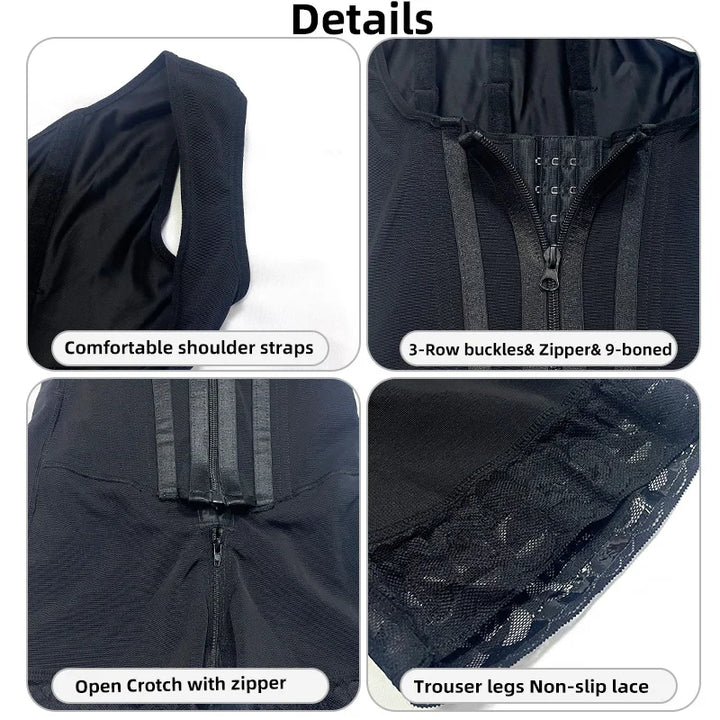 Colombian Curves™ 9-Bone Full Body Shaper – Double Tummy Control Bodysuit with Zipper & Open Crotch
