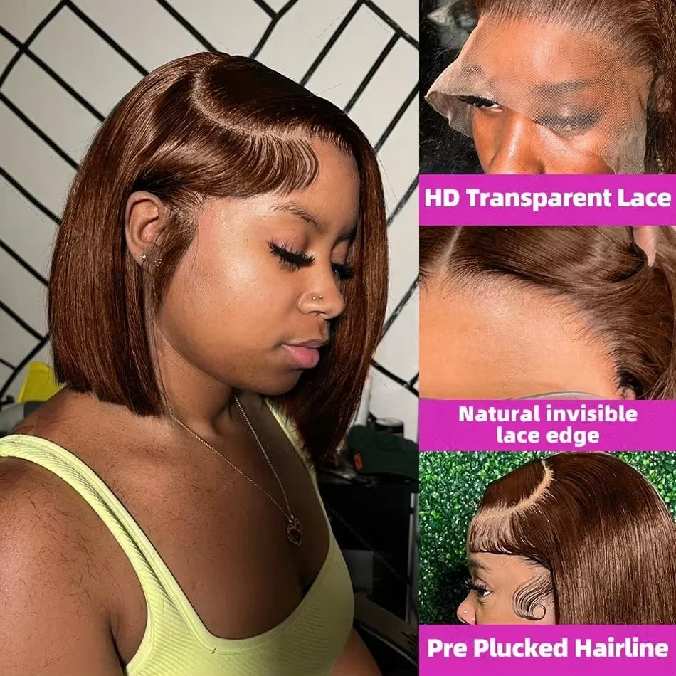 Luxe Volume Bob – Chocolate Brown HD Lace Wig, 250% Density