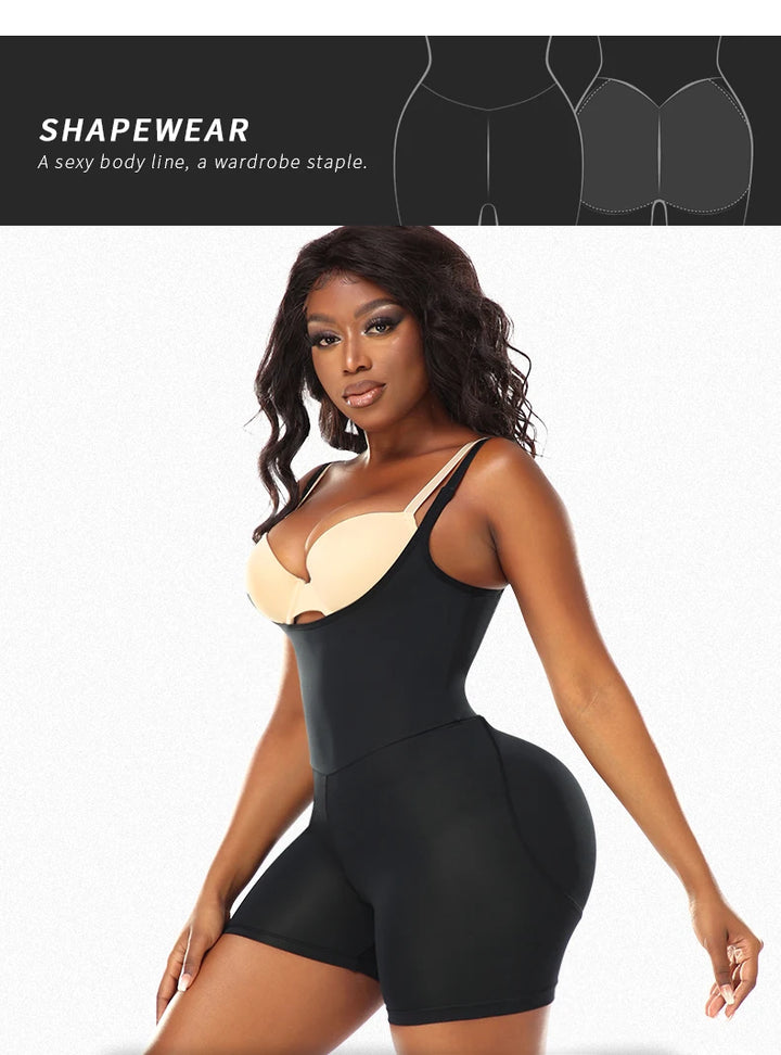 Butt-Lifting Shapewear Bodysuit with Pads – Open Crotch & Adjustable Straps