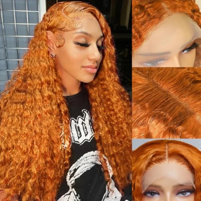 Ginger Orange Curly HD Lace Wig – 26” Voluminous Human Hair