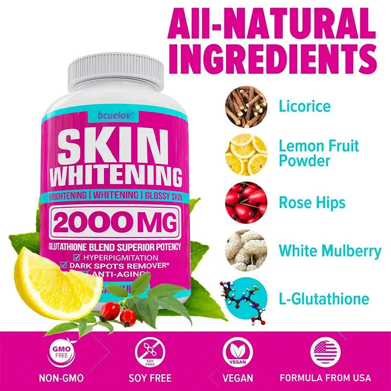 Bcuelov Glutathione Complex – Advanced Skin Brightening & Anti-Aging Antioxidant Formula – 60/120 Capsules