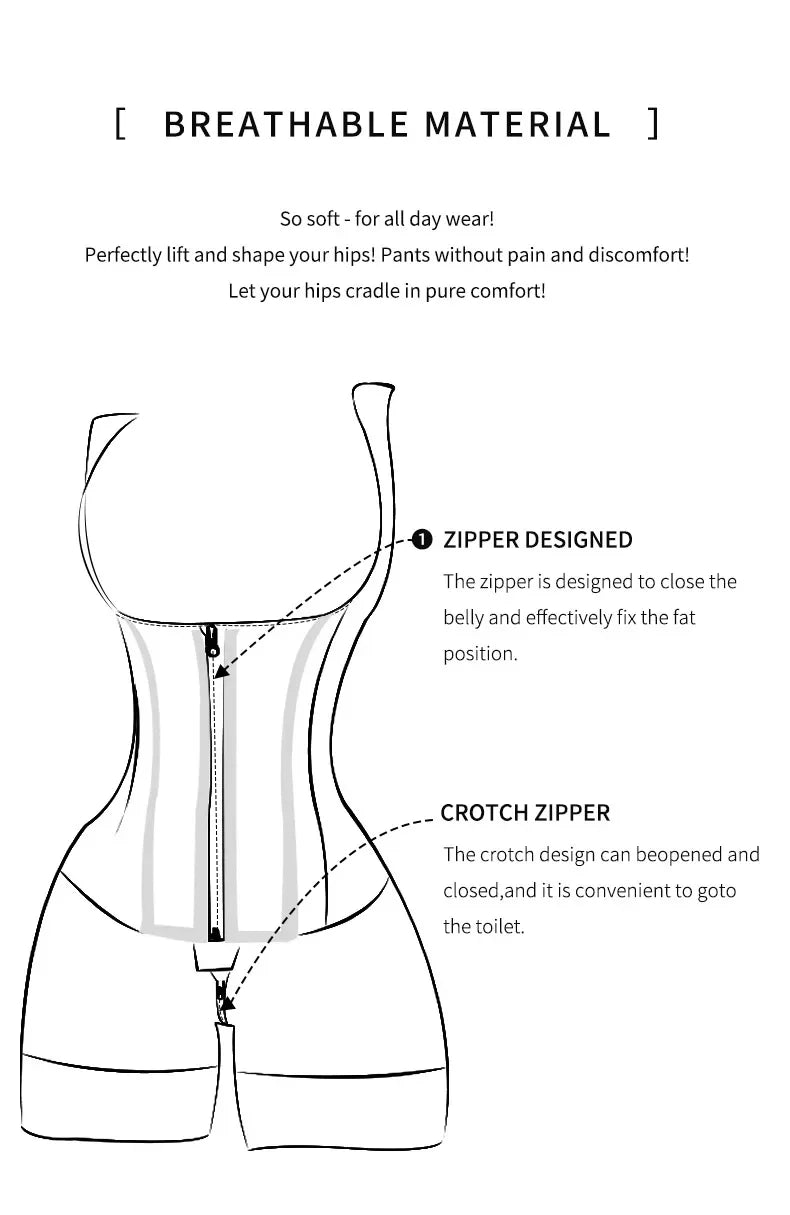 Colombian Curves™ 9-Bone Full Body Shaper – Double Tummy Control Bodysuit with Zipper & Open Crotch