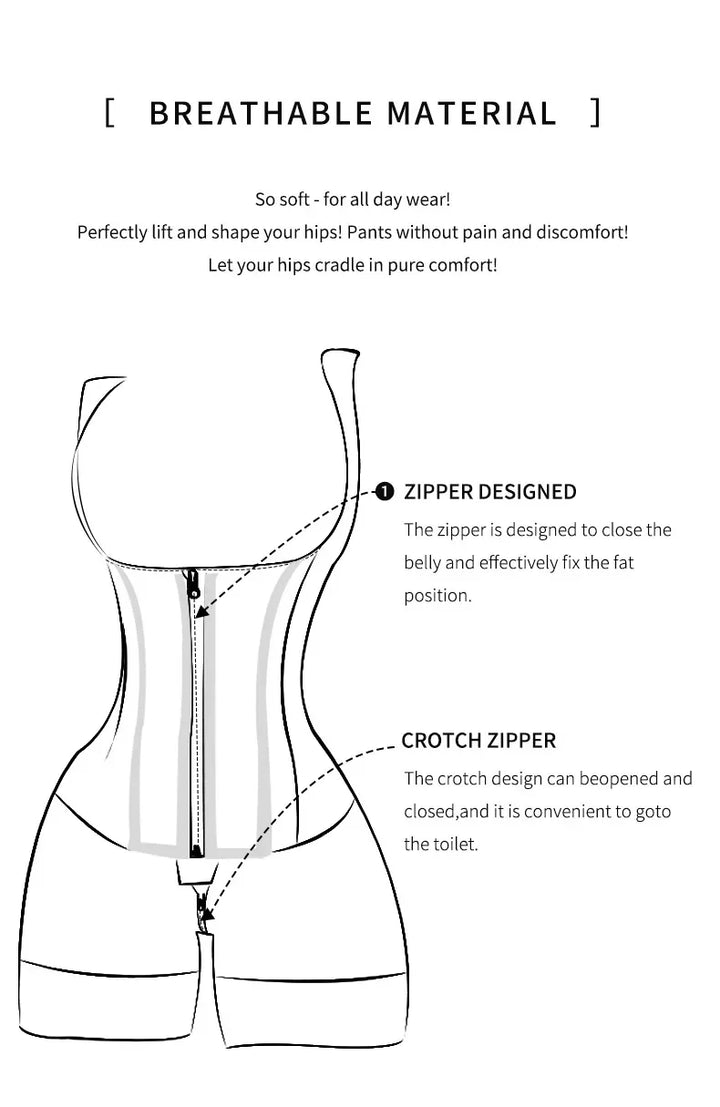 Colombian Curves™ 9-Bone Full Body Shaper – Double Tummy Control Bodysuit with Zipper & Open Crotch