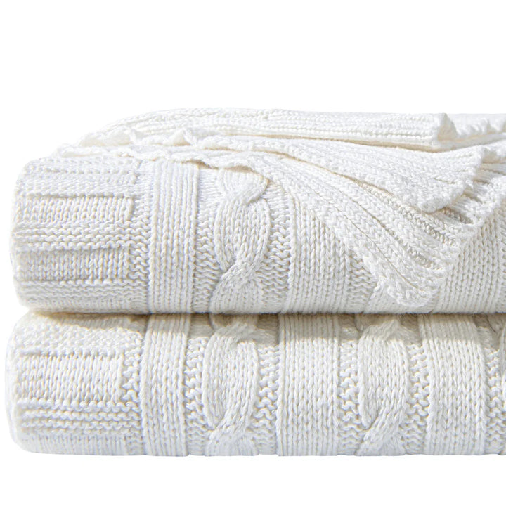 Ntbay 100% Cotton Cable Knit Throw, Super Soft Warm Knitted Blanket Home Decor
