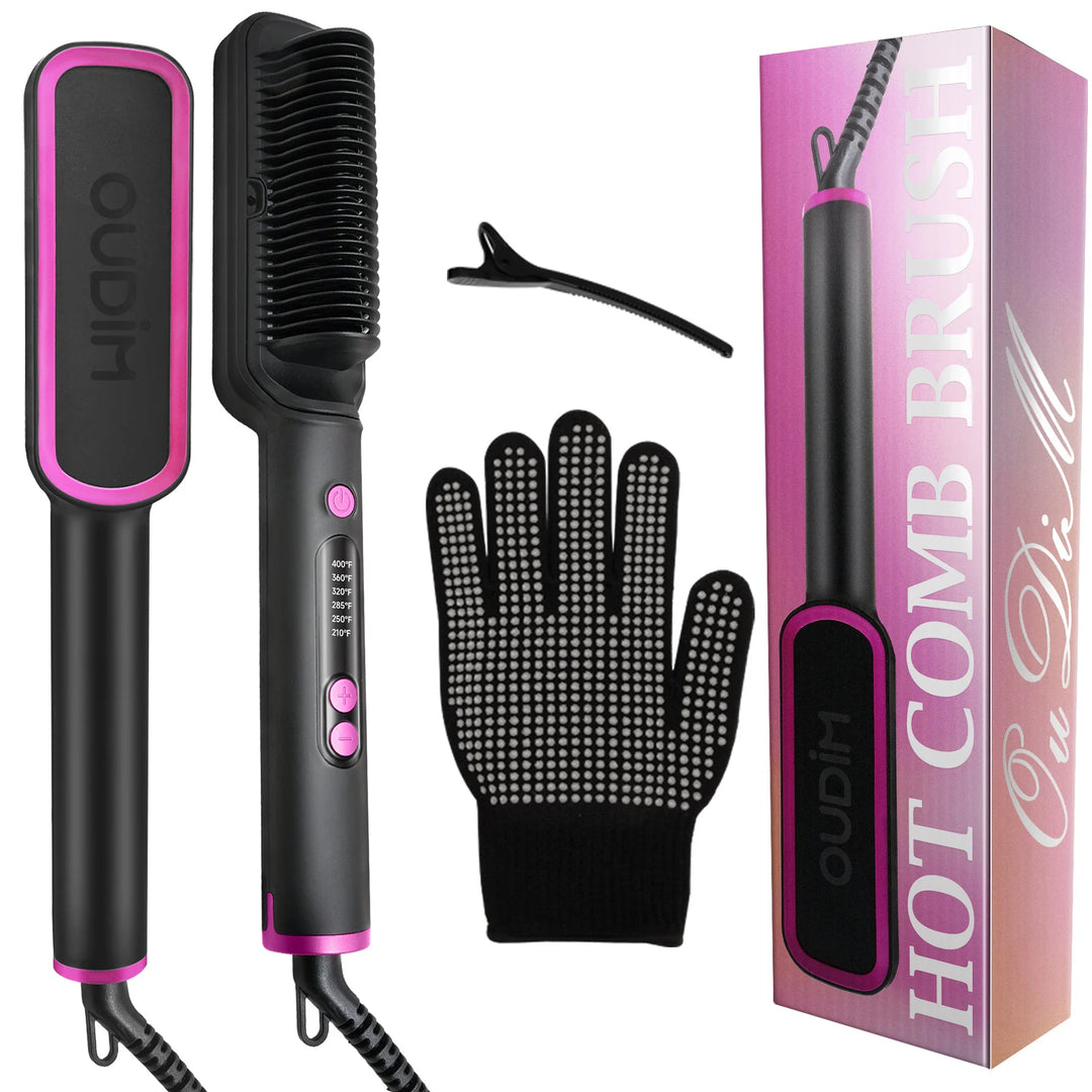 OUDIM Ionic Hair Straightener Brush – 6 Heat Settings | Anti-Scald, Fast Heating, Frizz Control & Smooth Styling