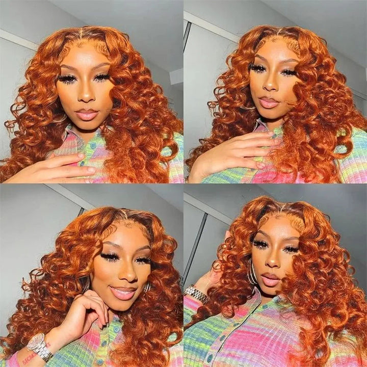 Ginger Orange Curly HD Lace Wig – 26” Voluminous Human Hair