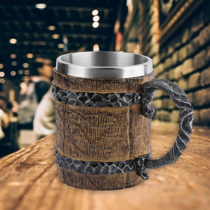 BarrelMuse™ Retro Wood-Style Insulated Mug – Stainless Steel Interior (Single Cup)