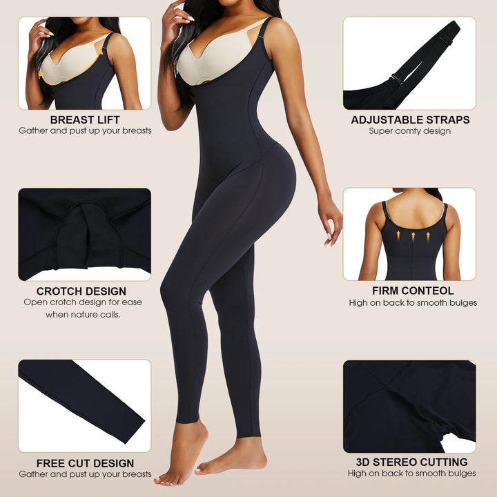 HEXIN Supper High Waist Shapewear Bodysuit – Tummy Control, Butt Lifter, Underboob Support, Adjustable Straps