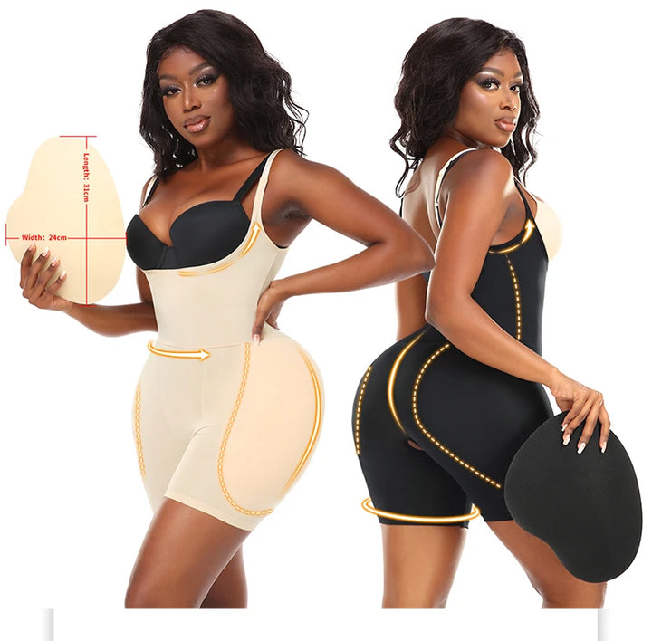 Butt-Lifting Shapewear Bodysuit with Pads – Open Crotch & Adjustable Straps