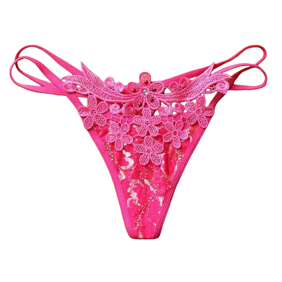 Floral Embroidered Lace G-String – Strappy Low-Waist Hipster Thong for Women