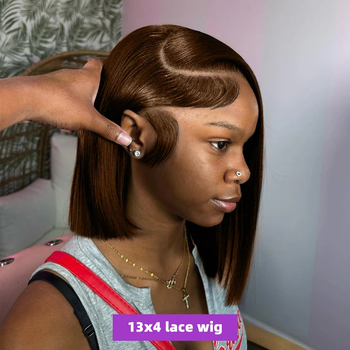 Luxe Volume Bob – Chocolate Brown HD Lace Wig, 250% Density