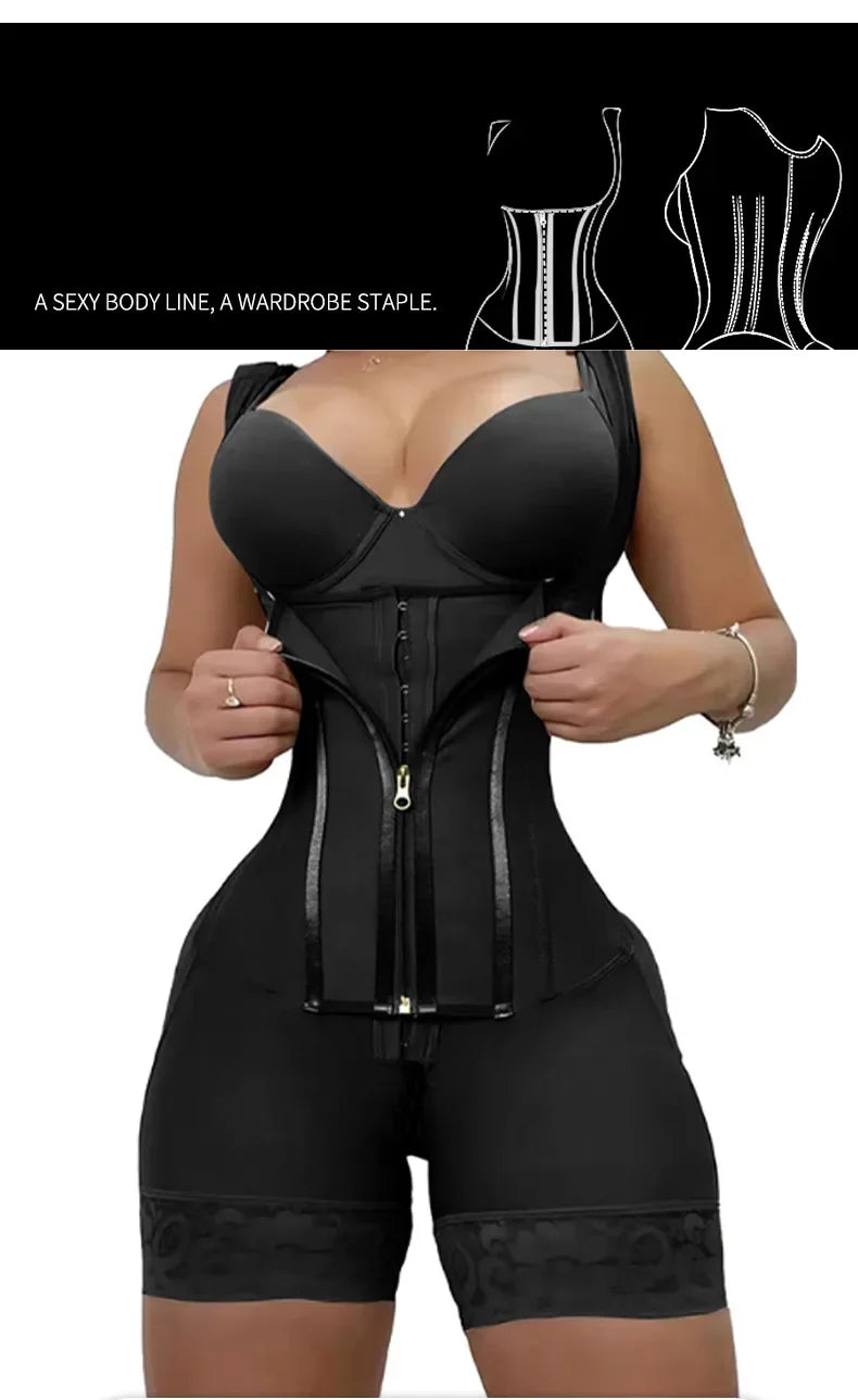 Colombian Curves™ 9-Bone Full Body Shaper – Double Tummy Control Bodysuit with Zipper & Open Crotch