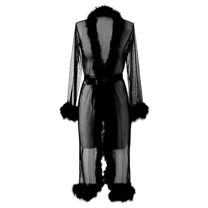 Women Sexy Lace Tulle Robe Sheer Long Robes Bathrobe Underwear Perspective Nightgown Layered Ruffles Bath Robe Gown Sleepwear
