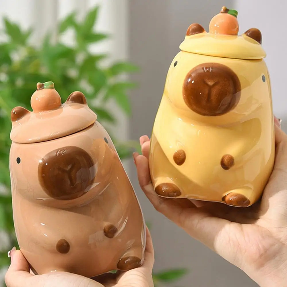 CozyCapy™ Ceramic Mug with Lid – Whimsical Capybara Christmas Cup (14oz)