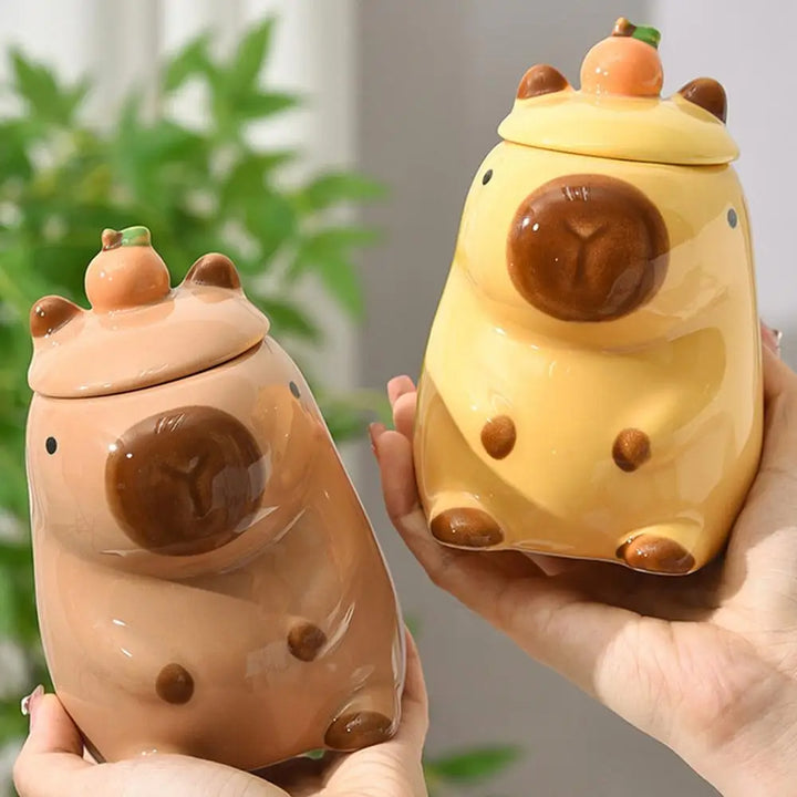 CozyCapy™ Ceramic Mug with Lid – Whimsical Capybara Christmas Cup (14oz)