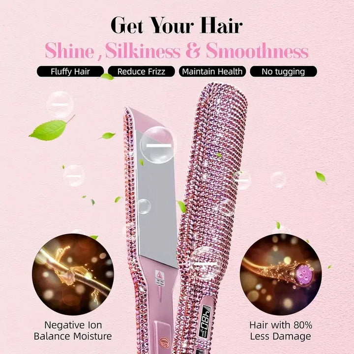 LuxeGleam Titanium Rhinestone Flat Iron – 2" Dual Voltage