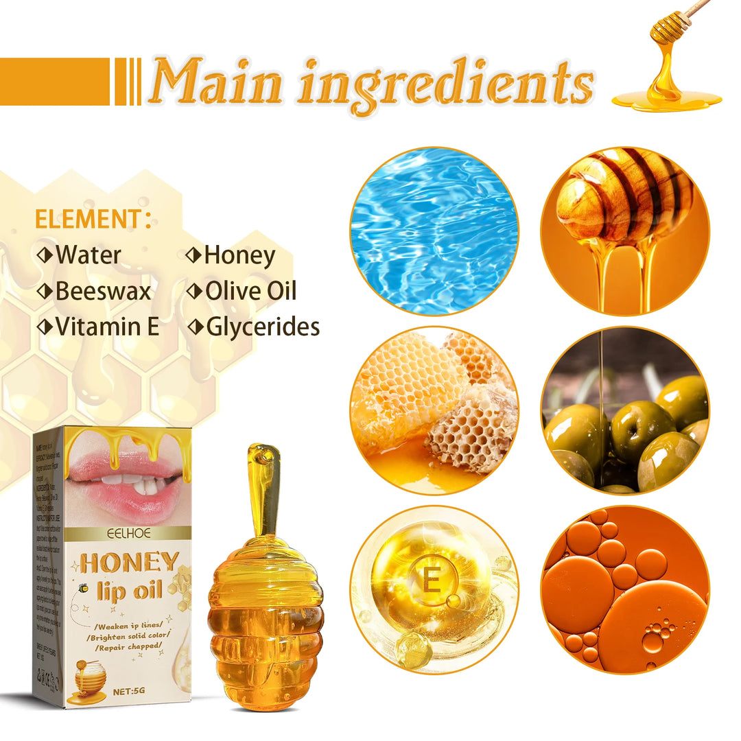 Honey Lip Oil – Long-Lasting Moisturizing Lip Balm with Beeswax & Olive Oil – Transparent Lip Care for Smooth, Plump Lips (5g)